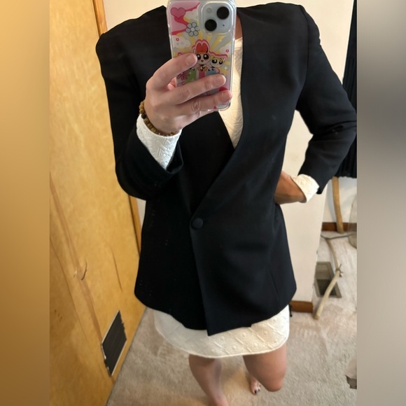 Doncaster Black Wool Single Button 80s Style Long Blazer - Picture 4 of 10